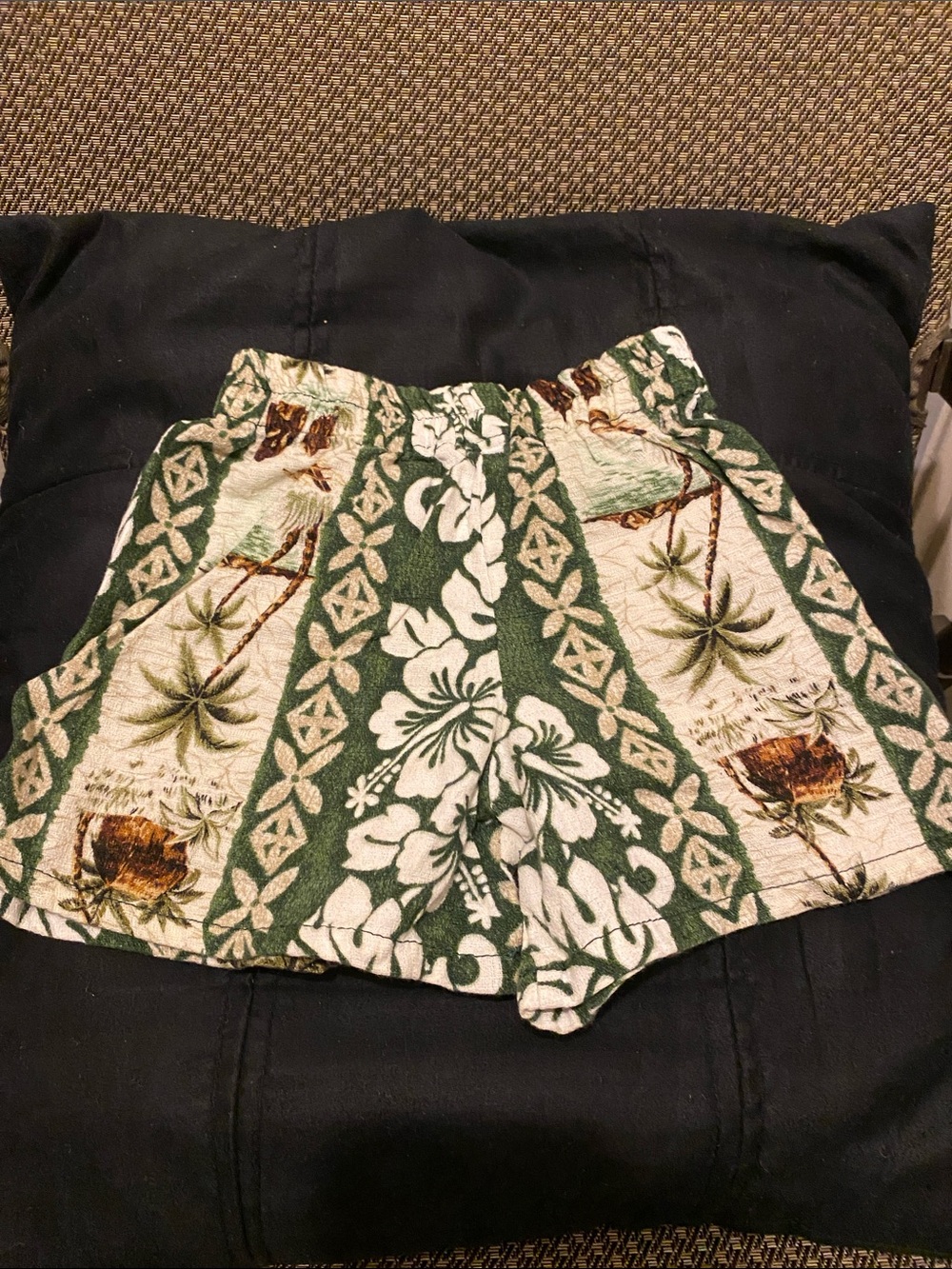 High-Waist Hawaiian Print Shorts - Green & Cream. 2T (B)